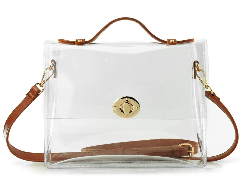 Hoxis Clear Bag with Turn Lock Closure Women's Cross Body Handbags Stadium Approved (Brown) - Image 1